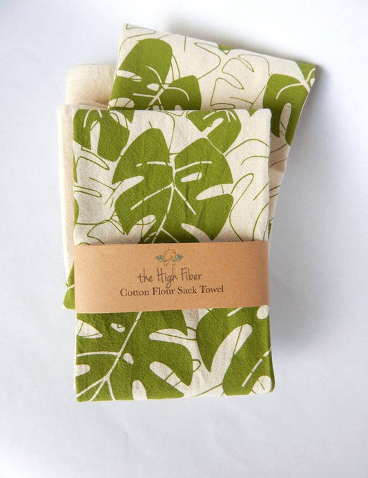 Monstera Tea Towel, Handprinted Towel, House Plant Print
