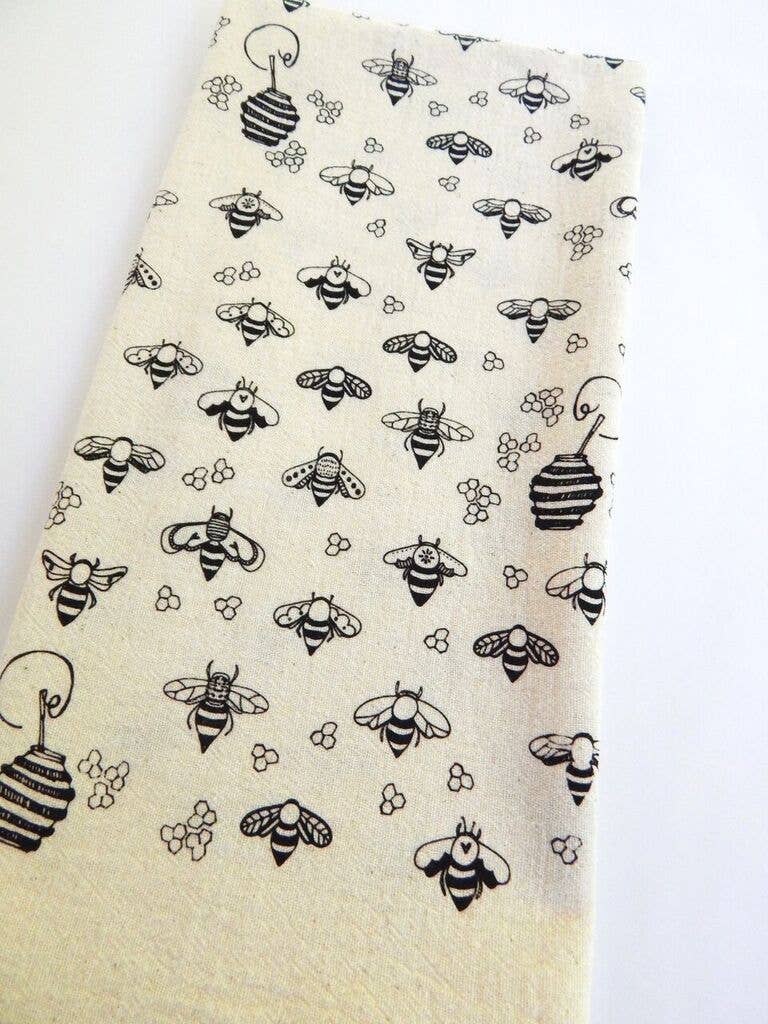 Bee Kitchen Towel, Handprinted Tea Towel: Gold on Natural