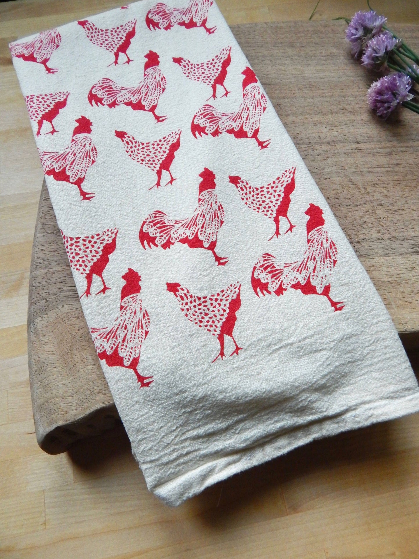 Chicken Kitchen Towel, Handprinted Chicken Towel, Rooster