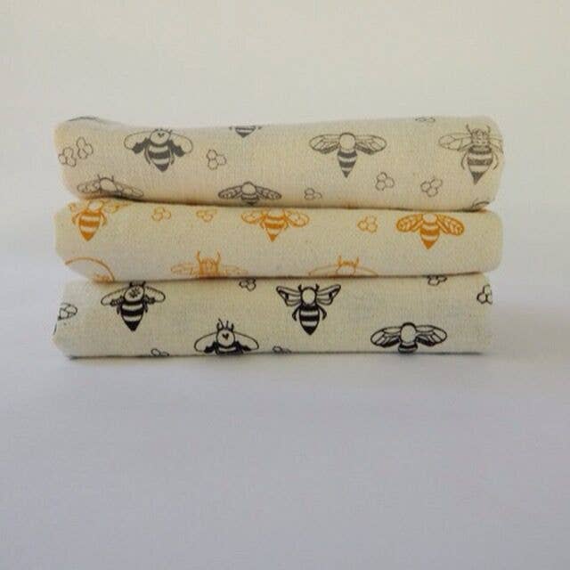 Bee Kitchen Towel, Handprinted Tea Towel: Gold on Natural