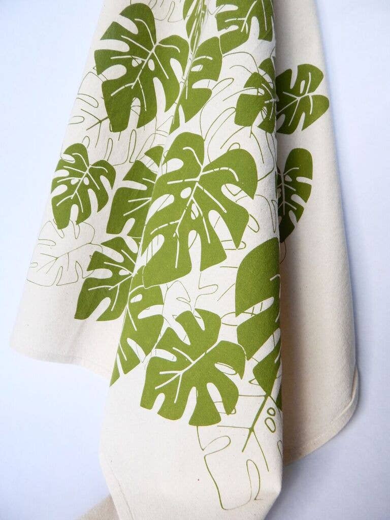 Monstera Tea Towel, Handprinted Towel, House Plant Print