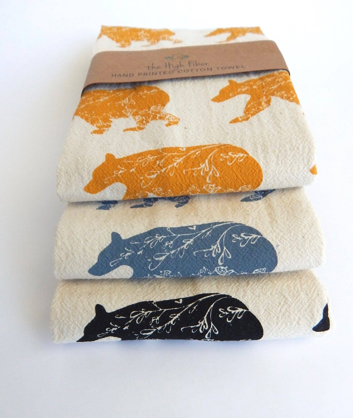 Bear Kitchen Towel, Handprinted Tea Towel
