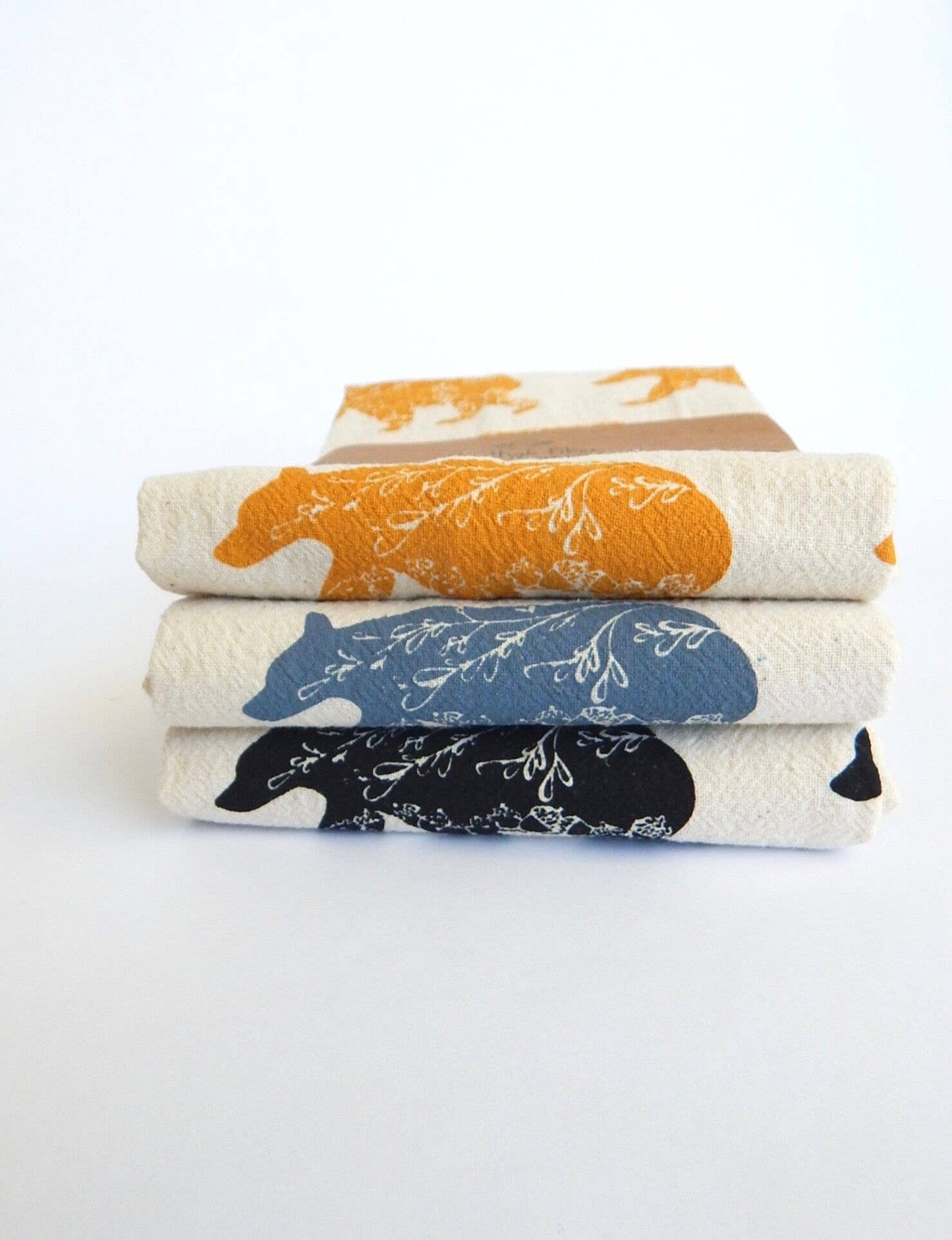 Bear Kitchen Towel, Handprinted Tea Towel